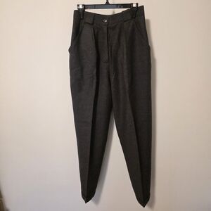 80's Vintage Rodier Paris Wool Pants Dark Grey High Waisted Taper Leg Size FR 40